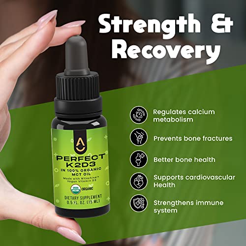 Activation Products - Perfect K2D3, Liquid Vitamin D3 with K2, Vitamin K2 and D3 Supplement in MCT Oil, D3K2 Vitamins for Bone Strength and Immune Support, D3+K2 Vitamins for Calcium Absorption, 15 ml